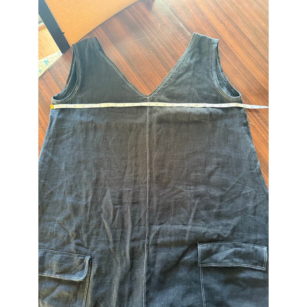 Unbranded Black 100% Linen White Stitching Sleeveless V-neck Maxi Dress 2X/3X - Picture 3 of 6